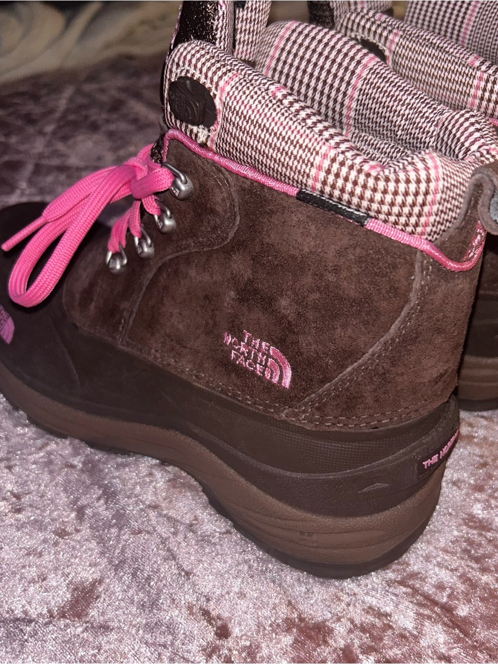 The North Face Brown Winter Boots with Pink Laces girls size 7 - Picture 8 of 16